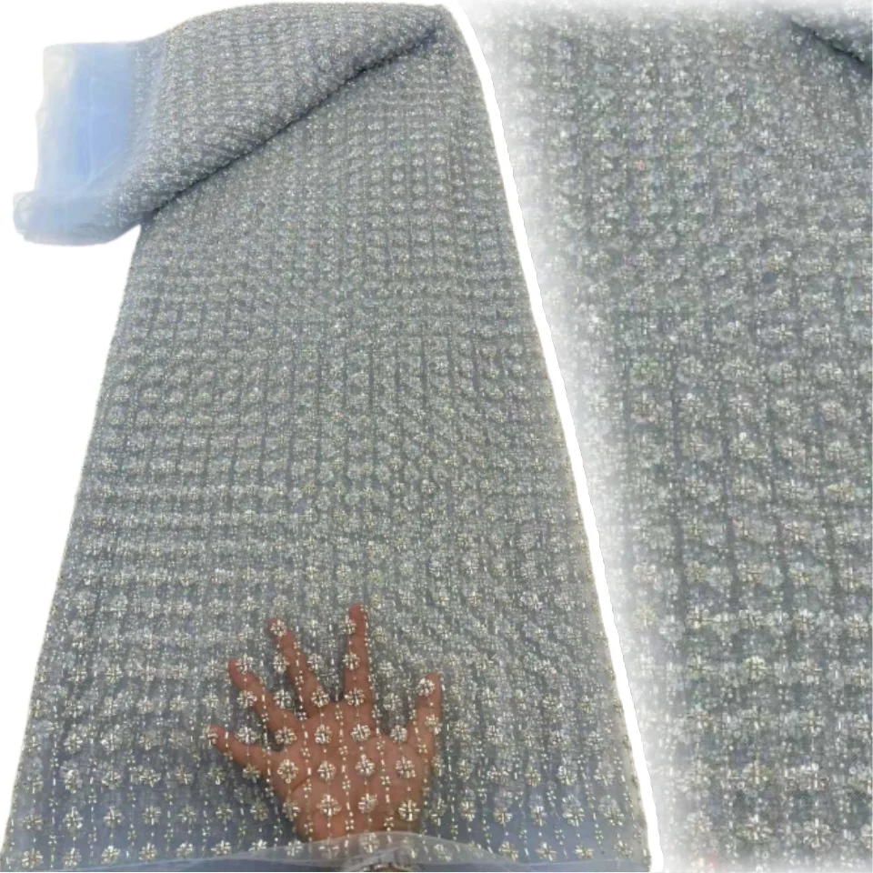 

Высококачественная французская кружевная ткань с крупными пайетками 2026 года, нигерийская африканская кружевная ткань с пайетками для пошива вечерних платьев, модель 2183