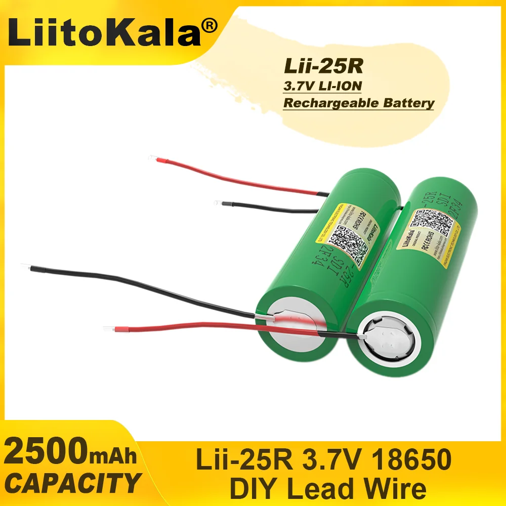 1-9PCS  Liitokala 18650 25R  DIY Wire  2500mAh Lithium Battery 20A Continuous Discharge Power Electronic Battery For