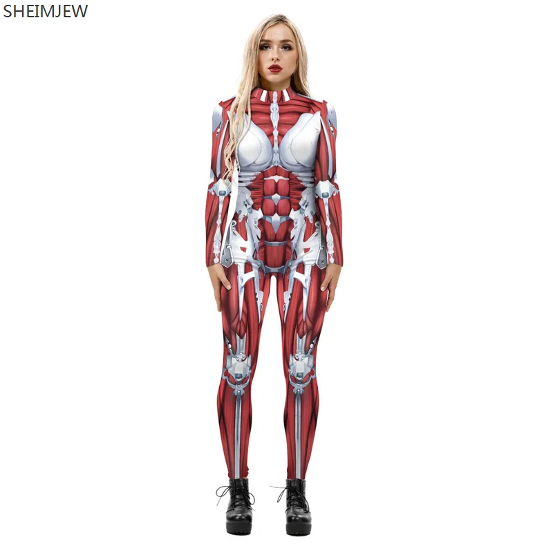 

New Skeleton Punk Printed Jumpsuits Women Halloween Cosplay Costumes Mechanical Bodysuits Zentai Anime Outfit