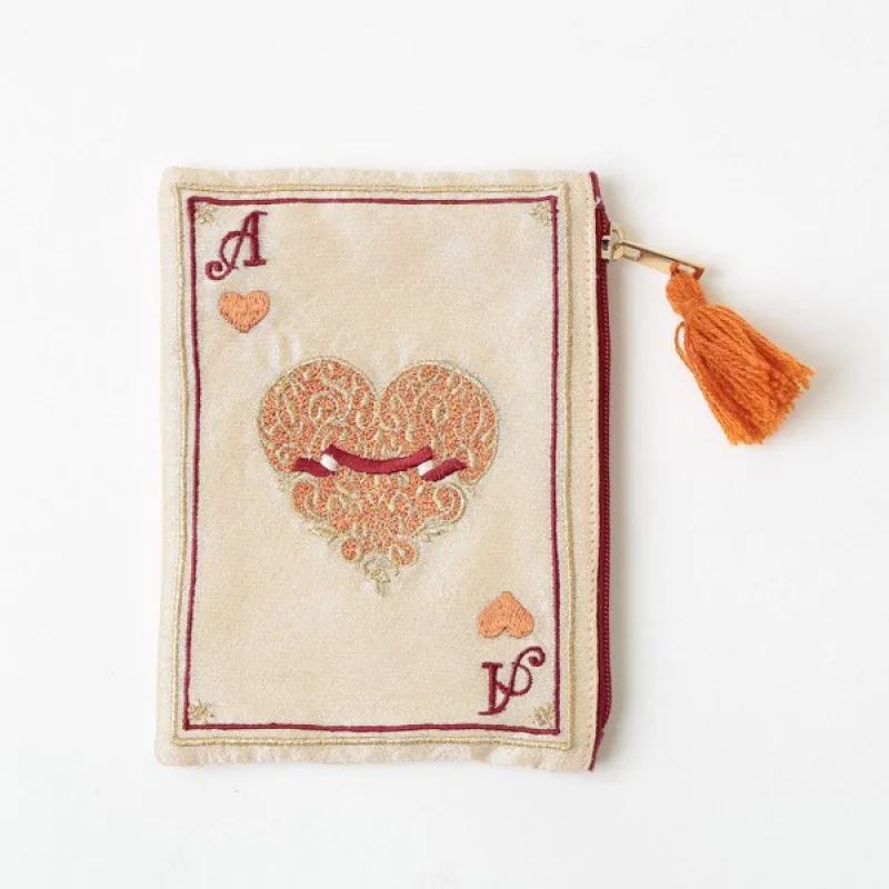 Japanese Style Handmade Embroidered Poker Card Pattern Makeup Bag Ethnic Style Portable Change Card Bag Retro Tassel Storage Bag