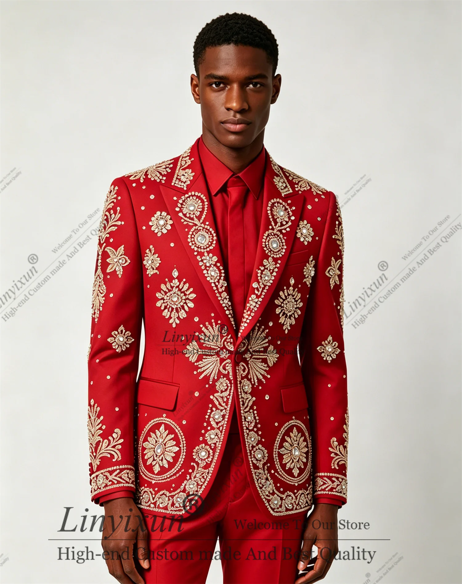 Formal Men Suits Luxury Beaded Crystals Groom Wedding Tuxedos 2 Pieces Male Prom Blazer Slim Party men's suits and separates