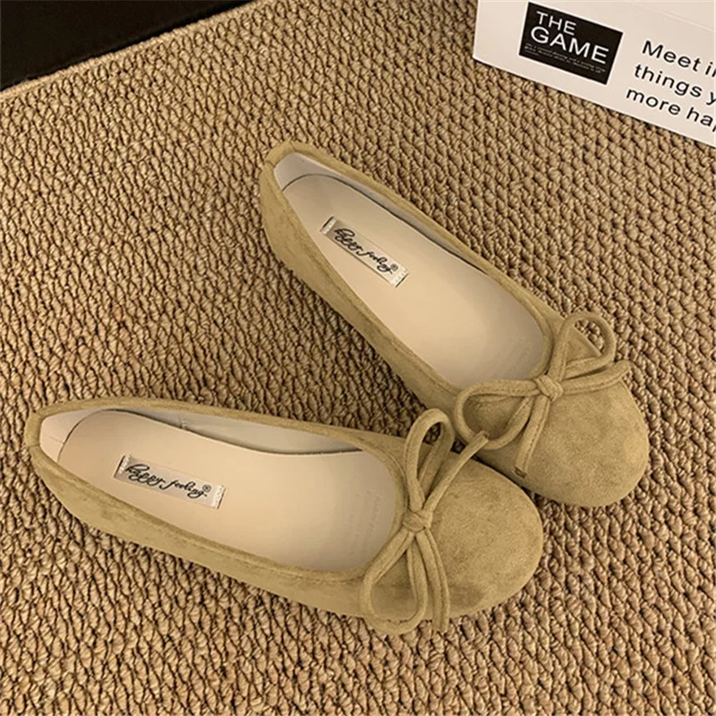 Bailamos Women Ballet Flats Mixed Color Round Toe Ladies Slip-On Shoes Elegant Flat Heels Butterfly Knot Shallow Flats Female Sh