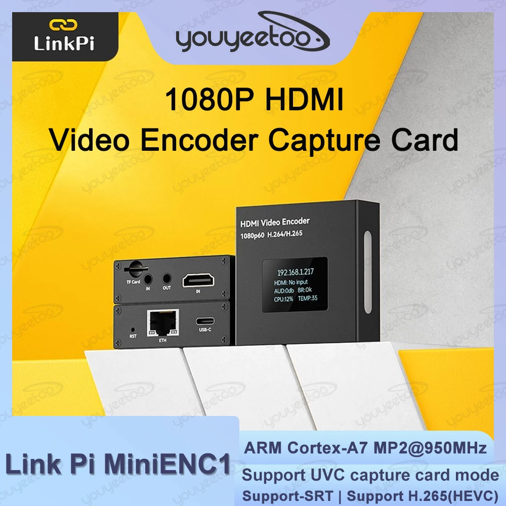 

Link Pi MiniENC1 HDMI Encoder Portable Streaming Full-HD 1080P60 RTSP RTMP H265 Live Broadcast Video Encoder UVC Capture Card