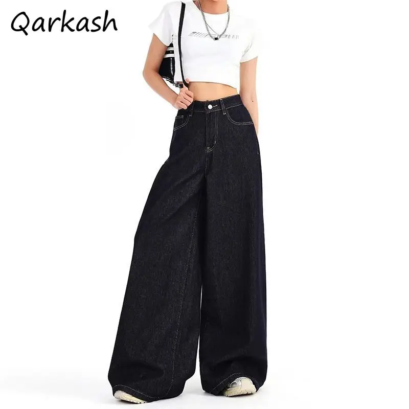 

Jeans Women Denim Vintage Wide-leg Loose New Street Drape Slender Floor-length Trousers Daily Temperament Office Lady Hipster