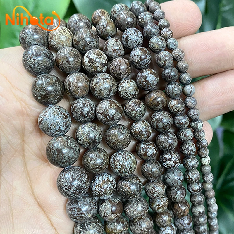 4/6/8/10/12mm Smooth Brown Snowflake Obsidian Round Loose Beads DIY for Charms Bracelet Accessories Jewelry Making 15