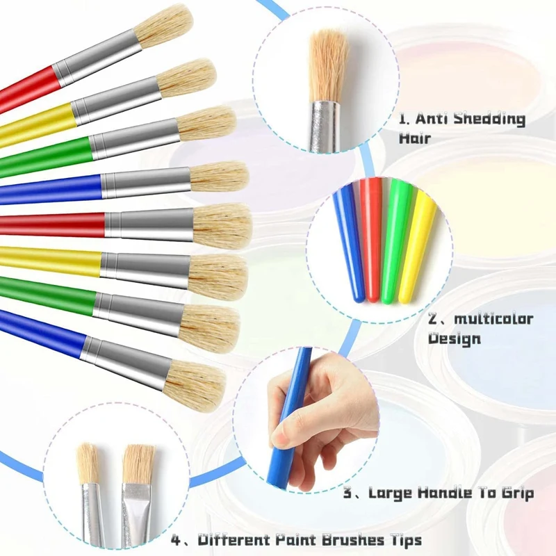 Kids Paint Brushes, 17Pcs Childrens Paint Brushes Set, Colorful Paint Brushes For Children Toddlers Beginners, Face