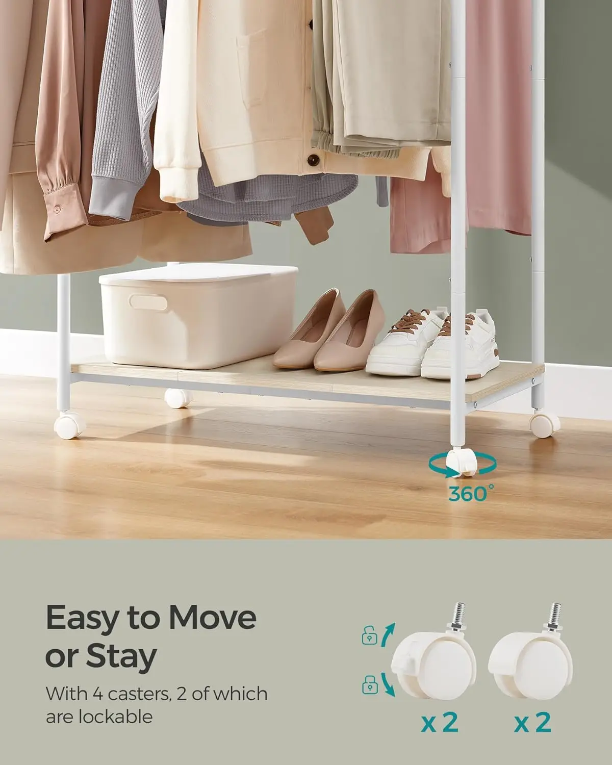 Double-Rod Clothes Rack with Wheels, 38.8" Garment Rack Shelf, 220 lb Capacity - Bedroom Closet Organizer, Rustic Brown/Ink Blac