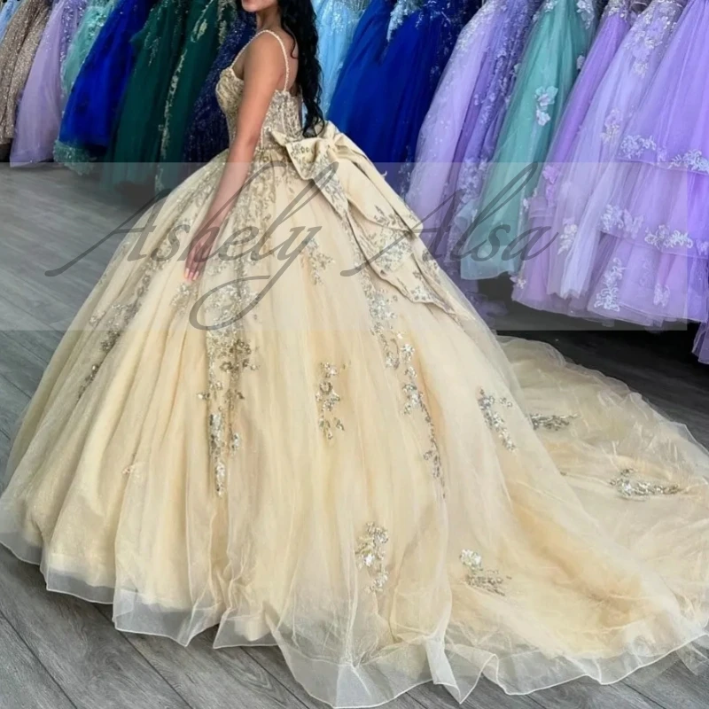 NW109 spersonalizowana księżniczka 14 15 dziewczynka Quinceanera piłka suknia wieczorowa dekolt w szpic kokarda długie kobiet na imprezę bal urodzinowa sukienka Vestido xv Anos