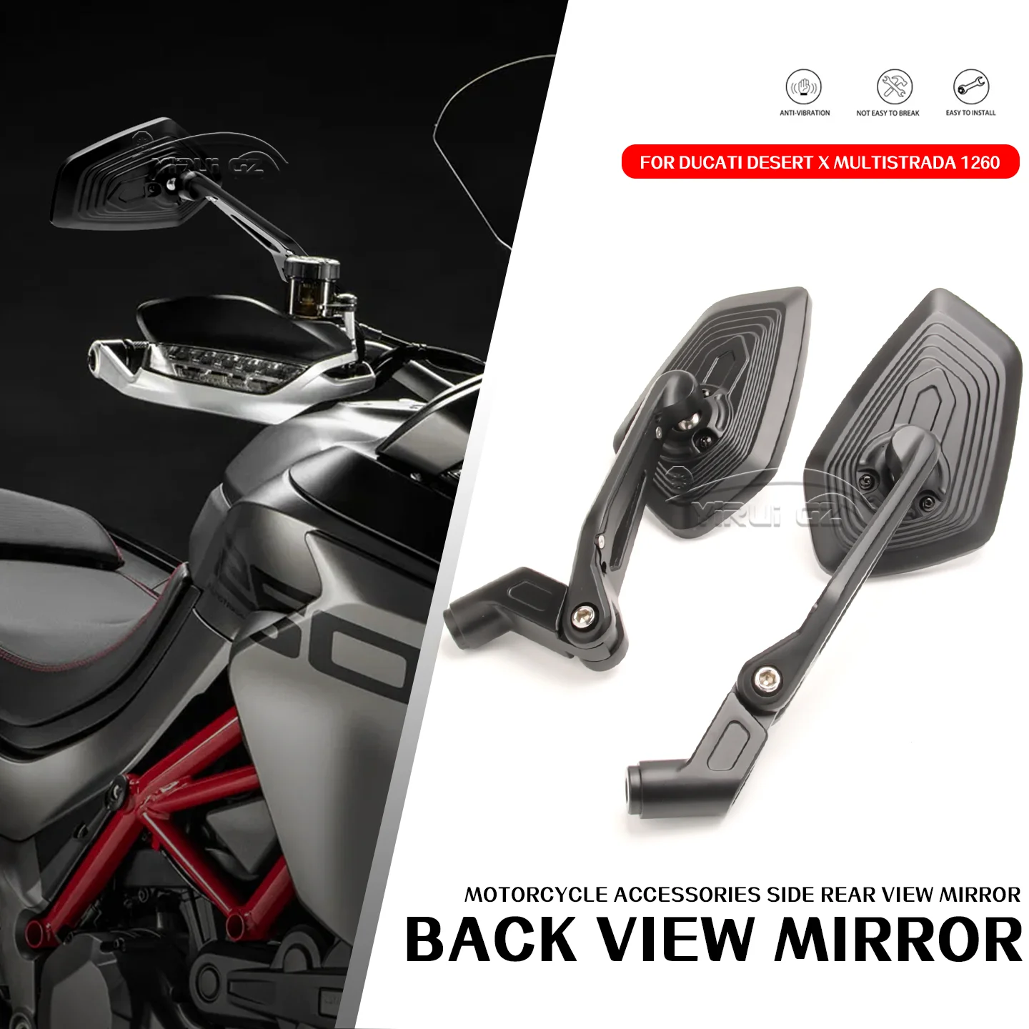 

For DUCATI Desert X Desert X 2023- Multistrada 1260 2019- Motorcycle Rearview Mirror Aluminum Adjustable Side Rear View Mirrors
