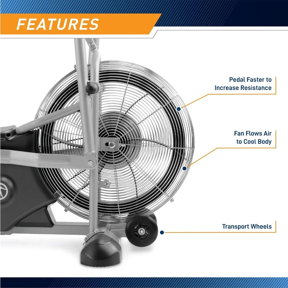 Bicicleta de ventilador de ejercicio resistente al aire con manillares de doble accción