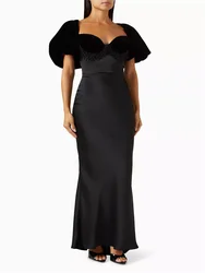 Customized V Neckline Cap Sleeves Beaded-Fringe Trim Column Evening Dress Elegant Open Back Zipper Floor Length Gown For Women