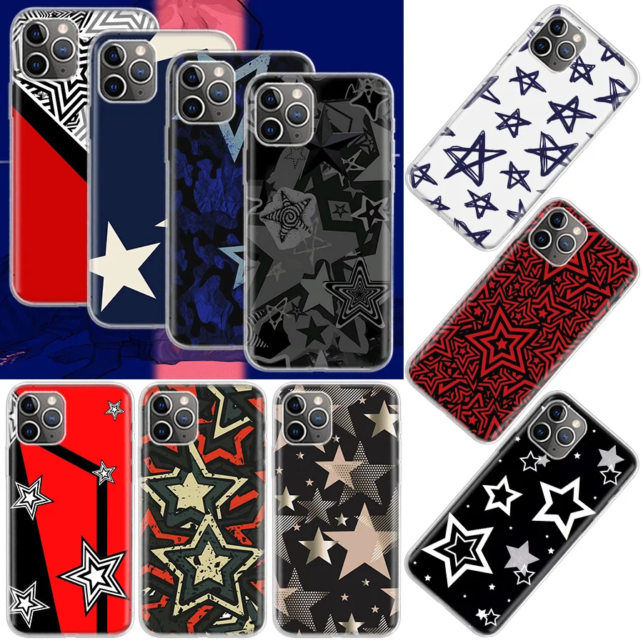 Sparkling Pentagonal Red Star Phone Case For Apple Iphone 12 Mini 14 13 15 Pro Max 11 X XS XR 16 Plus Cover Shell Coque