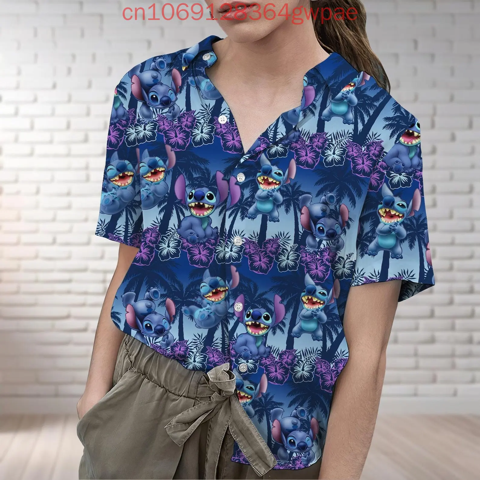 

2025 Stitch Summer Women's Hawaiian Shirt Casual Short Sleeve Women's Shirt Disney Summer Fashion Holiday Beach Shirt T-shirt