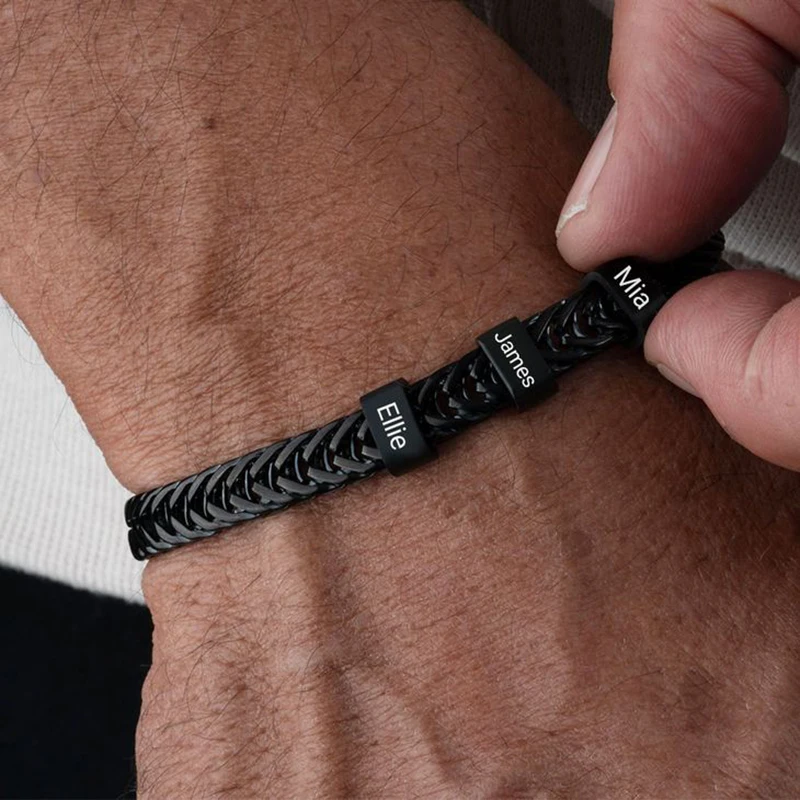اسم مخصص سوار محفور للرجل شخصية DIY مجوهرات من صلب لا يصدأ صديقها هدية عيد ميلاد عيد الأب
