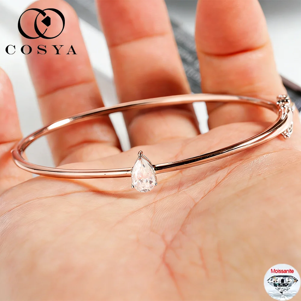 

COSYA 1CT Waterdrop Moissanite Solitaire Bangle For Women S925 Silver D Color Pear Lab Diamond Minimalist Bracelet Jewelry Gift