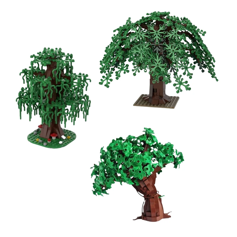 Spot MOC small particle assembly building blocks plant willow small green tree swamp tree house park decoration toy model