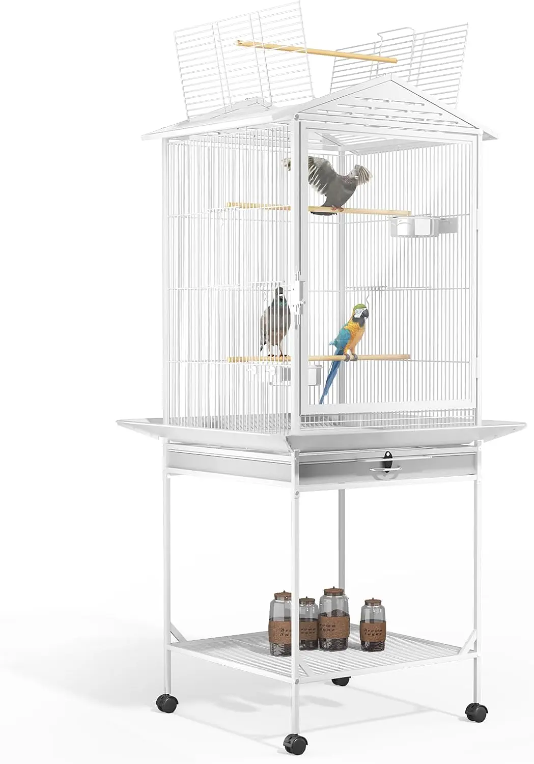 Monibloom 54 Inch Bird Cage W/Acrylic Door, Open Top Roof Birdcage For Finches Canaries Lovebirds Medium Small Parrots, Flight