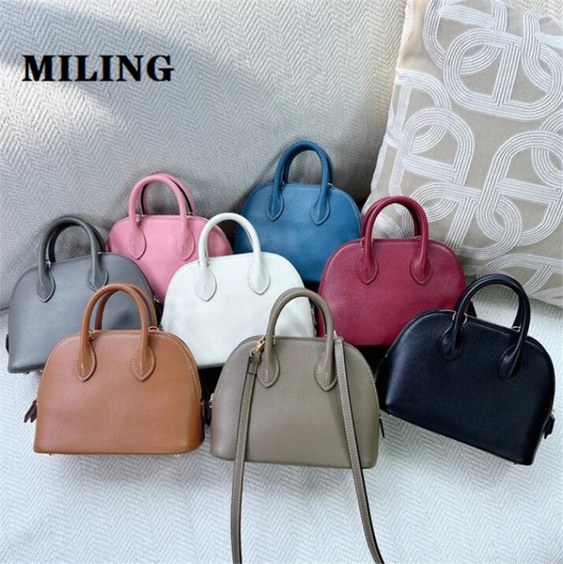 Women Leather Shell Bag Vintage Top-handle Small Size Simple Shoulder Bag Fashion Ladies Handbag Solid Color Crossbody Bags