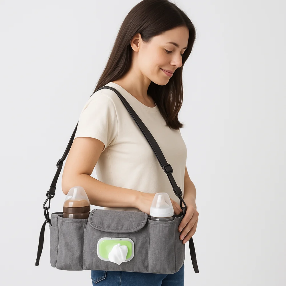 Bolsa multifuncional para cochecito de bebé, impermeable con múltiples bolsillos, bolsa colgante de toallitas húmedas, bolso para mamá para el cuidado del bebé