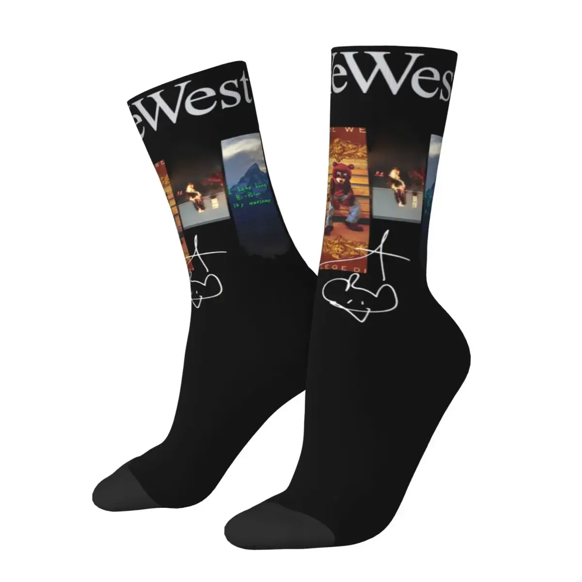 Retro Women Men  The College Dropout Dress Socks Hip Hop Bear Rap Accessories Soccer Socks Cotton Best Gifts