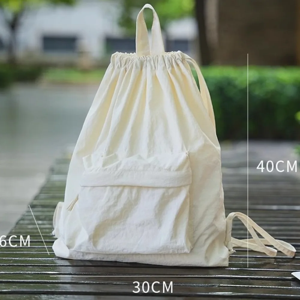 Portable Nylon Drawstring Backpack Large Capacity Solid Color Shoulders Backpack Casual Small Gym Bag - view 2