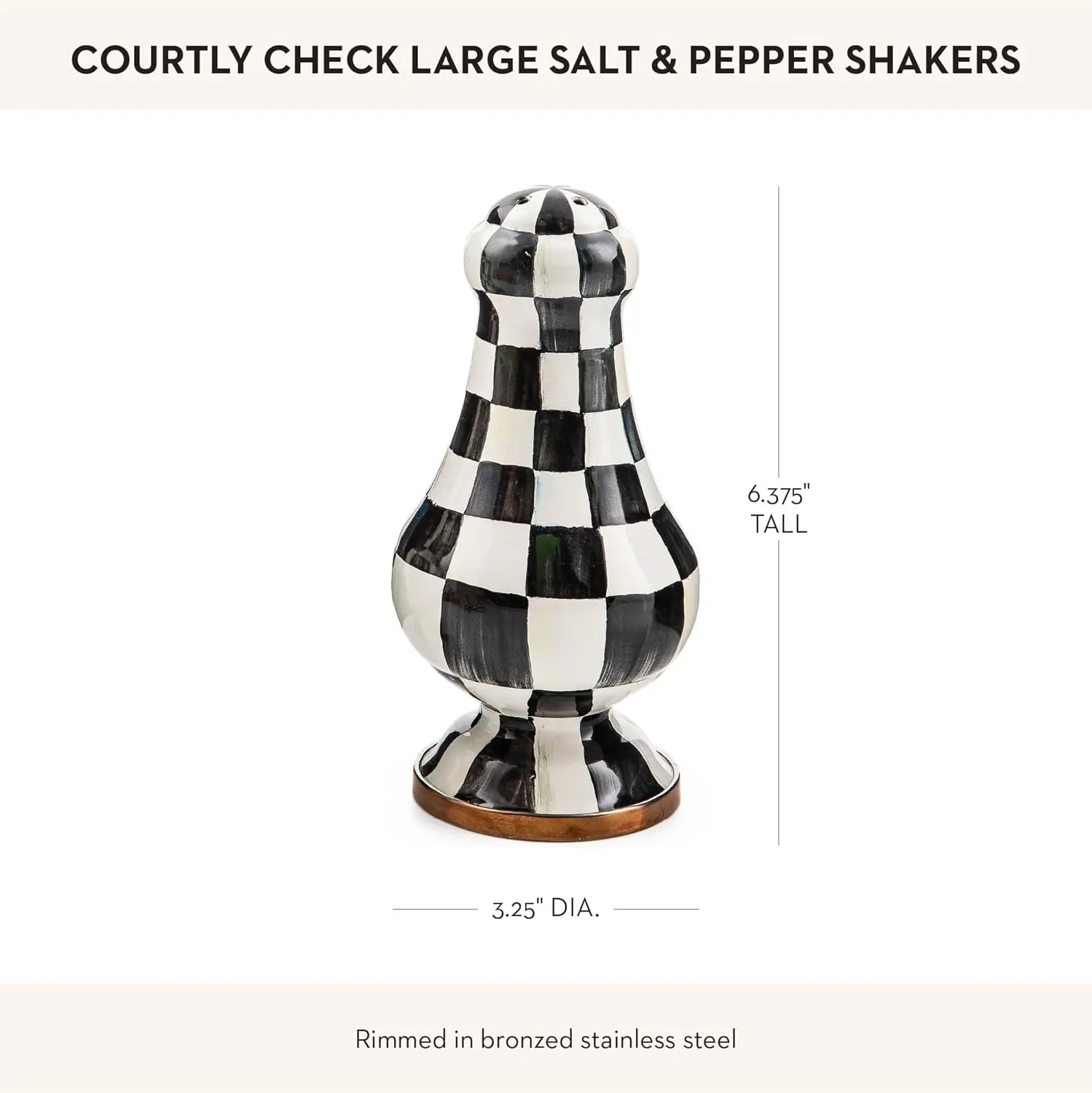 Enamel Salt And Pepper Shakers, Kitchen Table Spice Shaker Set, Black-And-White Courtly Check, Large