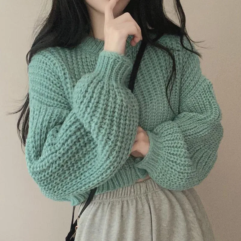 2024 Fall Winter Short Knitted Cardigan Women Thicken Warm Single-Breasted Sweater Female Solid O-Neck Long Sleeve Knitwear Coat