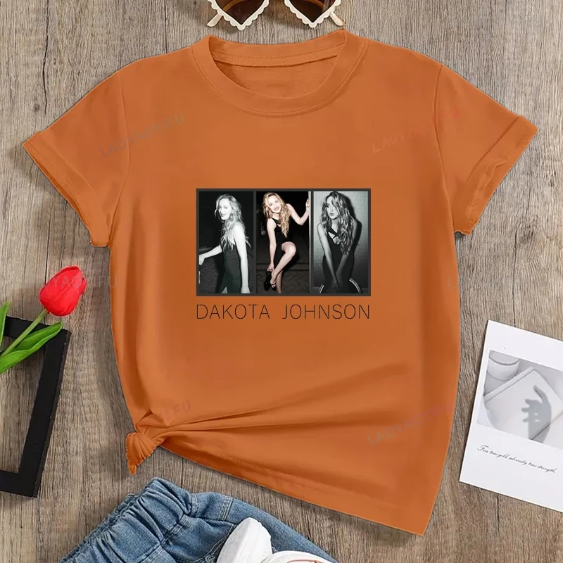 Famous Movie Star DAKOTA JOHNSON Classic Poster Print Women's Fashion T-shirt, Everyday Casual Women's Cotton T-shirt