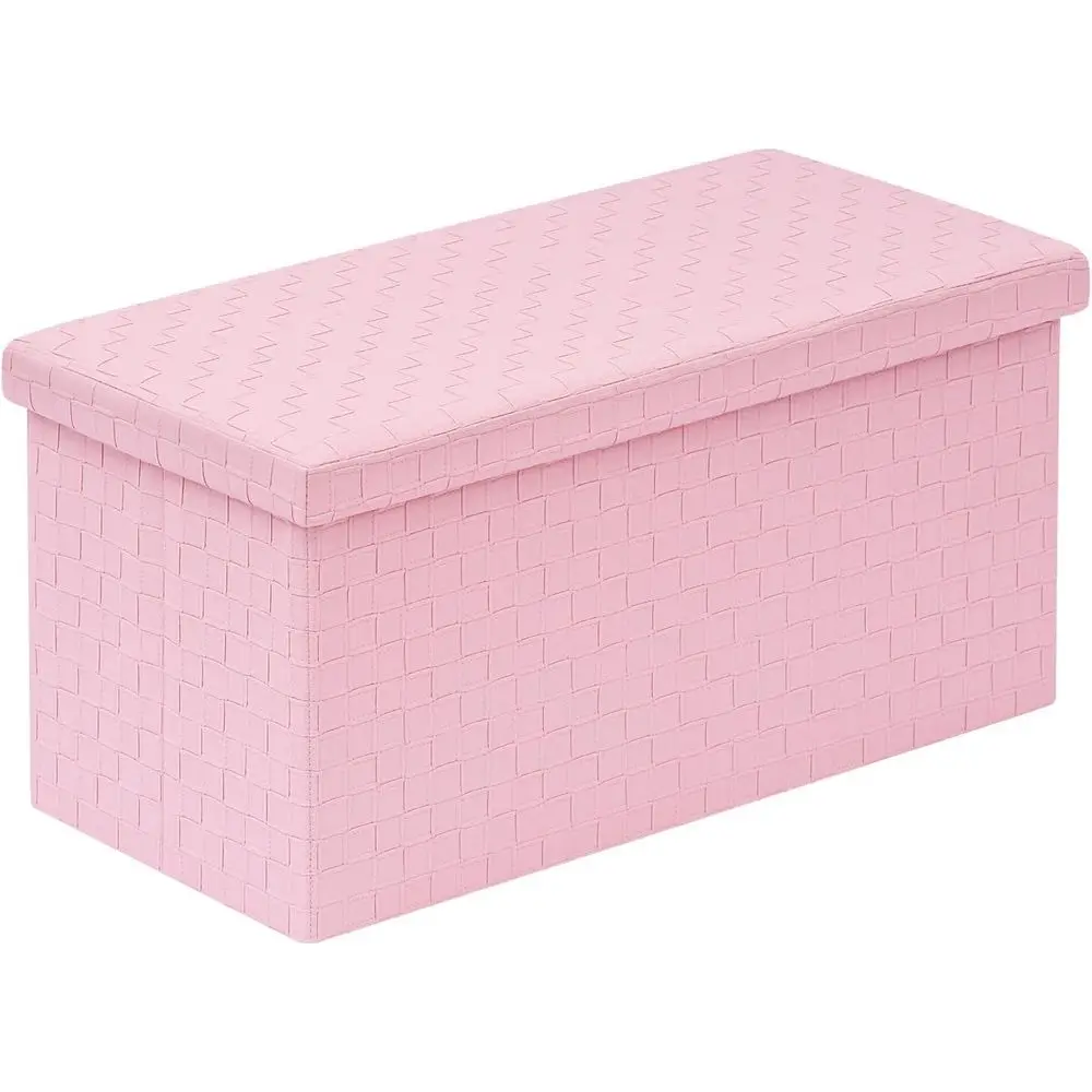 

olding Storage Ottoman, aux Leather ootrest Seat Long Shoes Bench Box Chest, Pink 30"x15"x15"