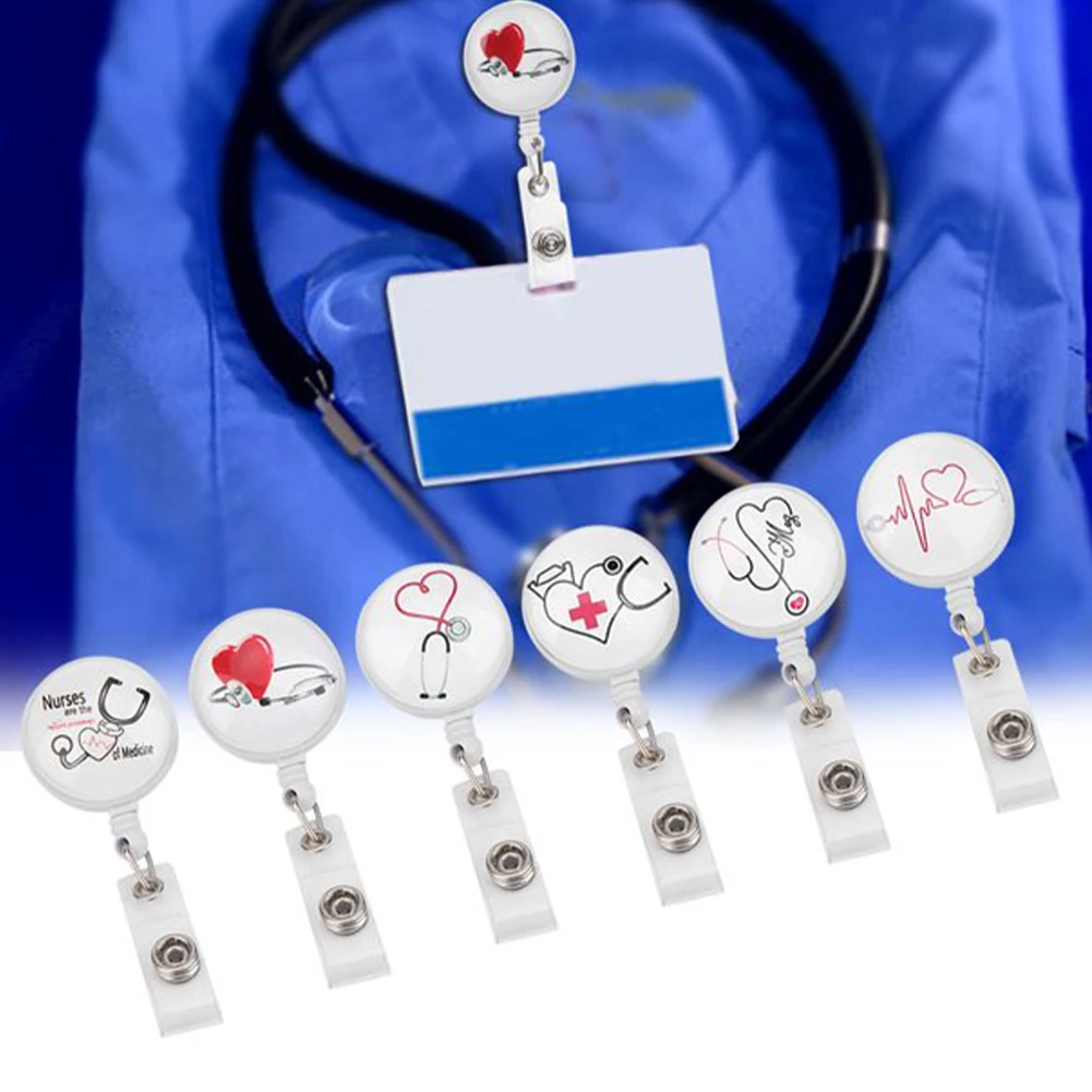 لطيف مكتب عامل شارة بكرة مع التمساح كليب ، المحمولة مكافحة خسر ، تدوير الملحقات ، ممرضة هدية ، المعلم ، 6 قطعة