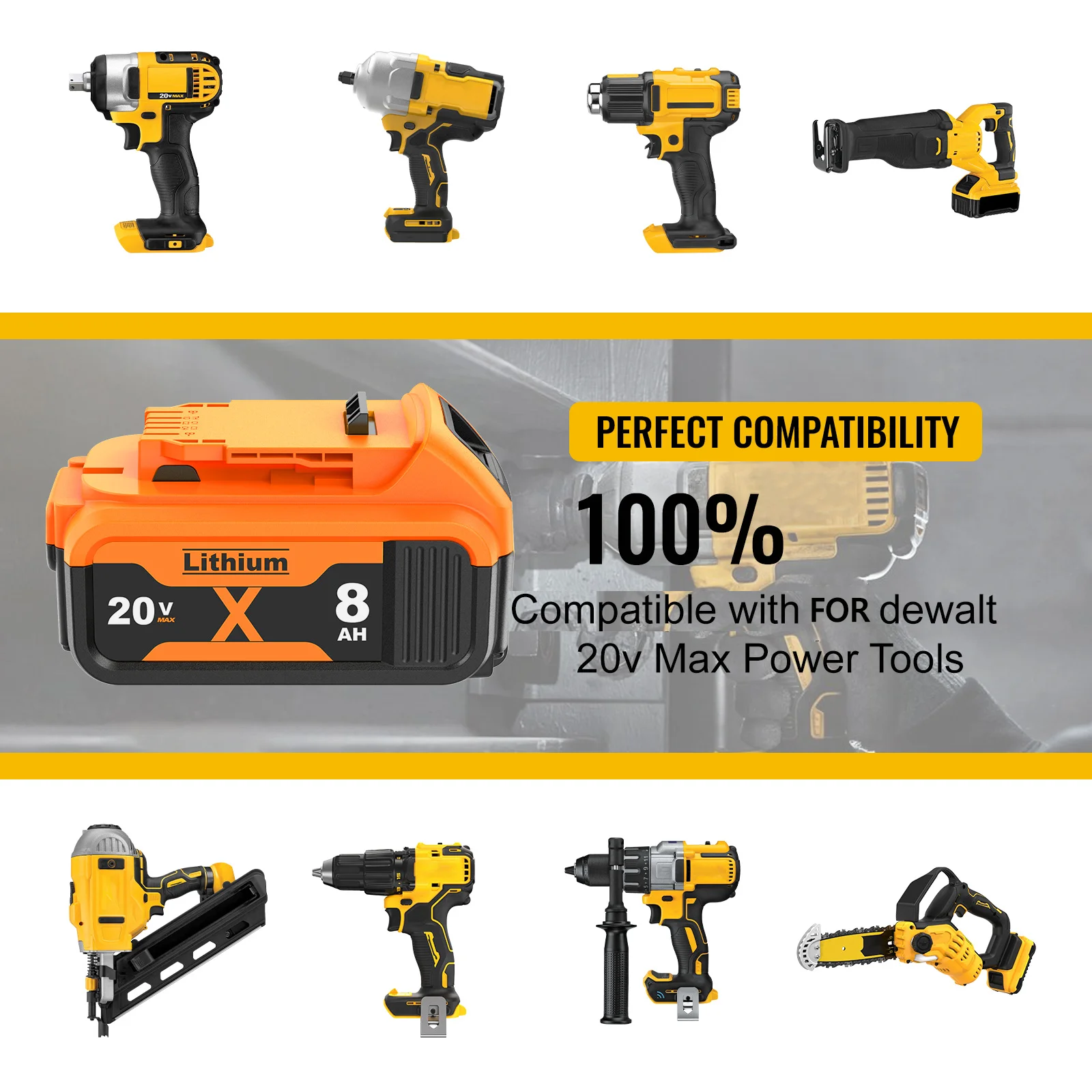 New 100% 8.0Ah 20V for Dewalt Power Tool Battery DCB206 20V 8000mAh Battery DCB206 20V Battery DCB200 DCB205 DCB184