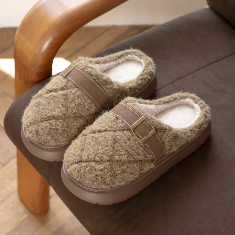 

Женские тапочки из нечеткого меха, домашняя зимняя роскошная дизайнерская женская обувь, домашняя повседневная обувь на плоской подошве, элегантная пушистая обувь на платформе, мягкая подошва