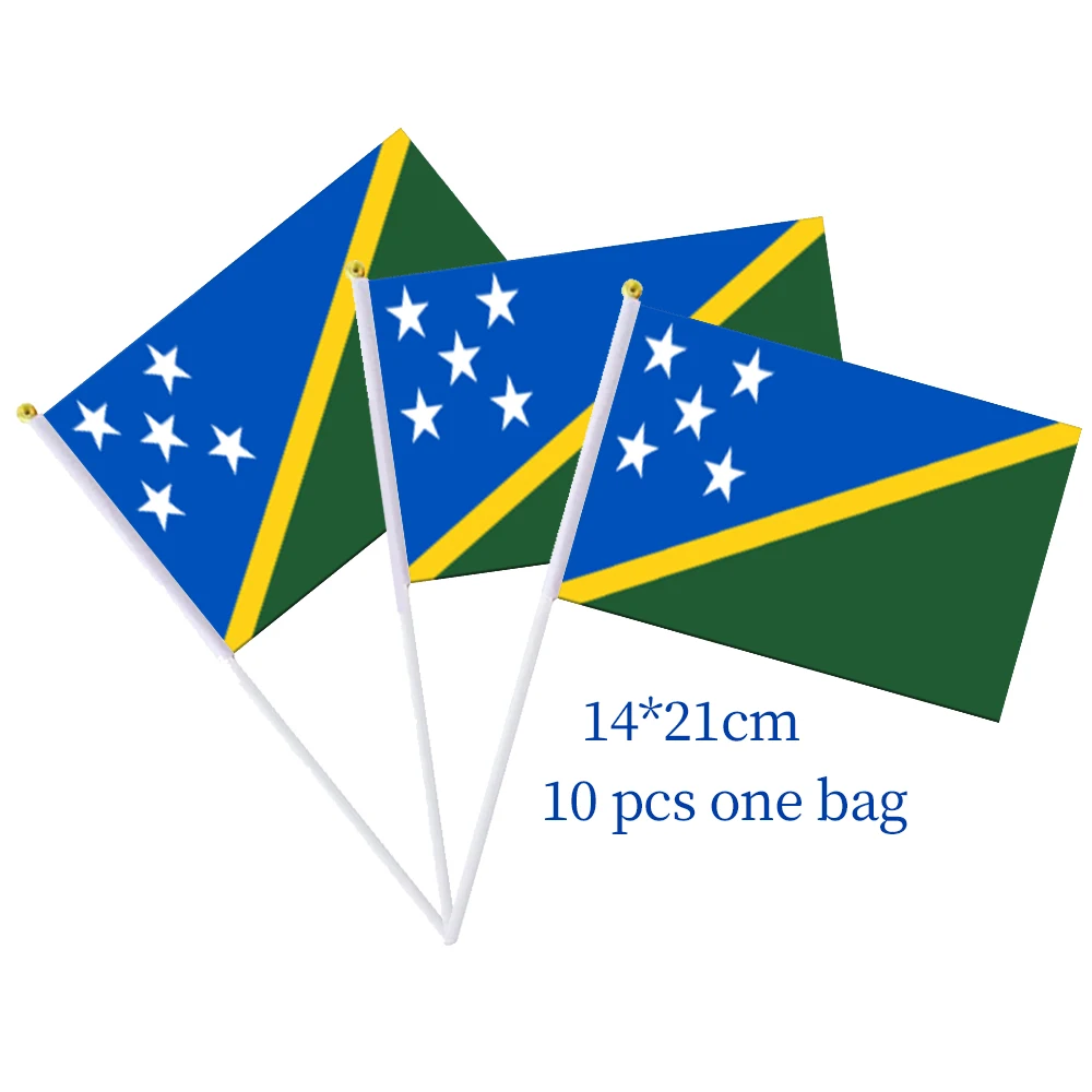 Flagnshow 100% Polyester 10 Pcs 10*15cm solomon islands Hand Waving Flags