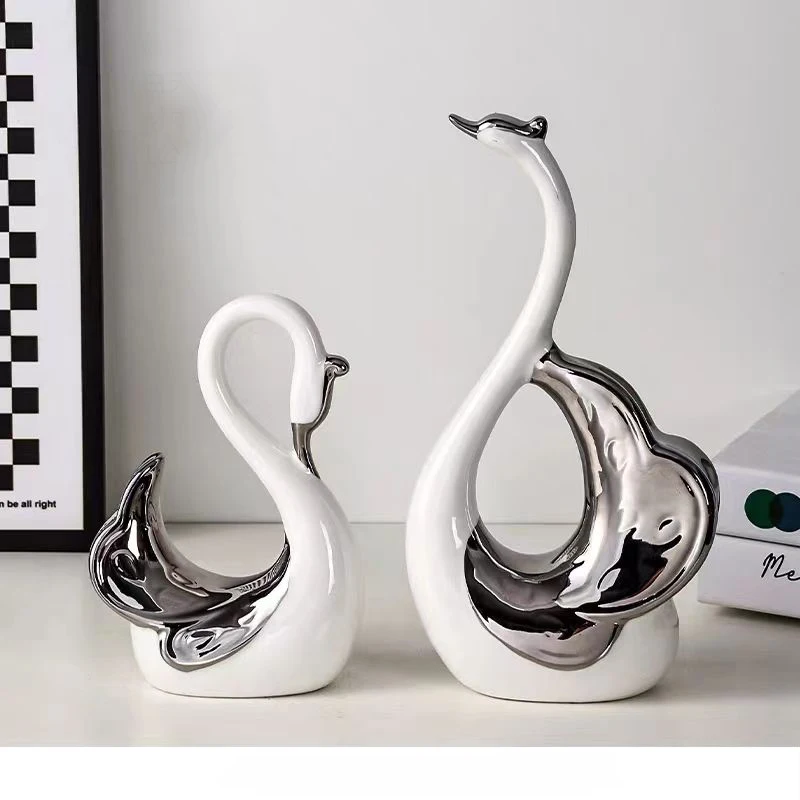 

Simple Black White Pair Couple Ceramic Swan Ornaments Home Living Room Cabinet Decoration Study Room Bookshelf Figurines Crafts