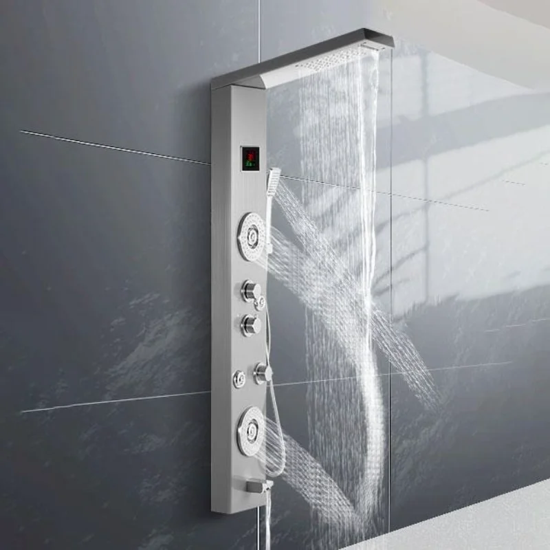 

luxury rain shower tower system bathroom wall mount shower column set stainless steel led shower panel