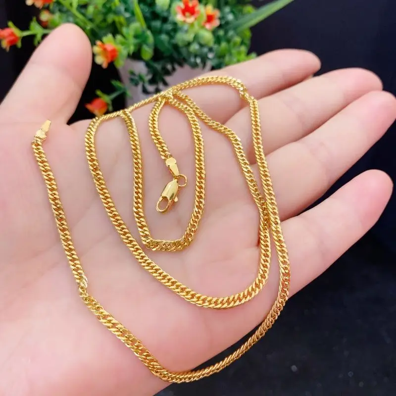 

Стильное кубинское ожерелье с латунным позолоченным покрытием, устойчивое к выцветанию для женщин, ювелирные изделия на ключице, 45 и 60 см, прочная мода на каждый день