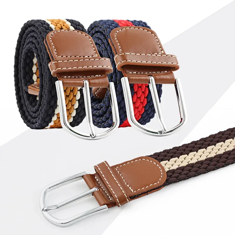 

Multi-colored Belt Young Student Pin Buckle Woven Belt Casual Canvas Elastic Expandable Braided Stretch Belt Plain Webbing Strap