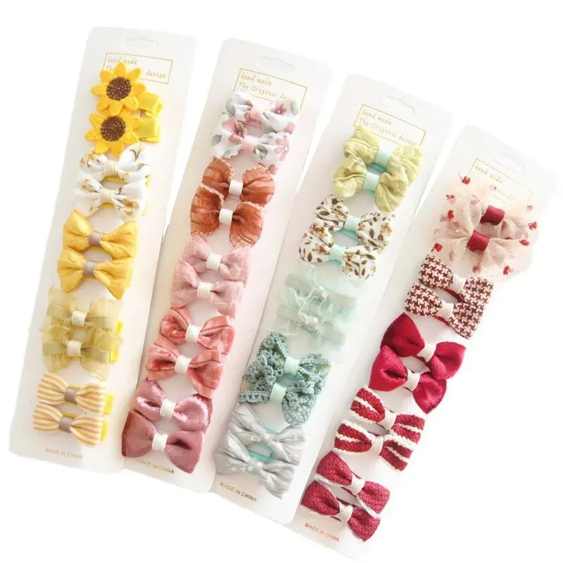 10Pcs Cute Bows Baby Hair Clips Floral Print Girls Princess Hairpins Barrettes Kids Hair Accessories