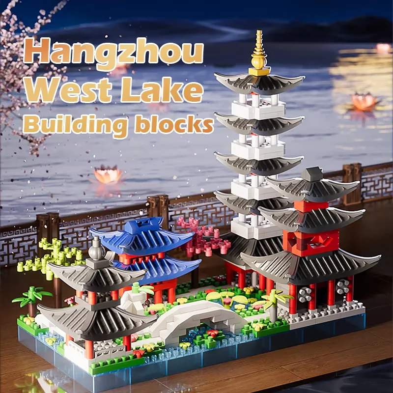 625 pcs China-Chic Building Block Toys Hangzhou West Lake Scene Building Model Ornaments Micro particle puzzle assembled toys