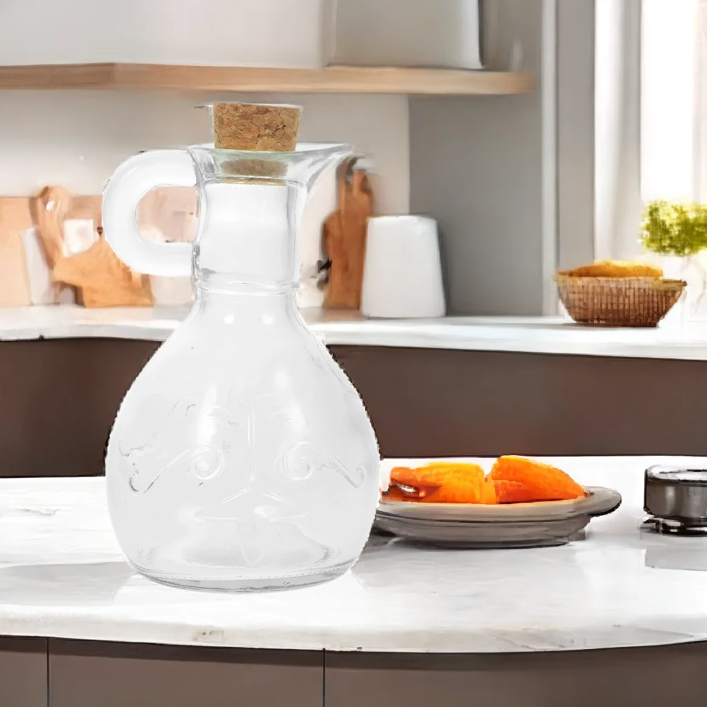 

Glass Oil Bottle 200ml Vinegar Holder Seasoning Dispenser Spout Kitchen Tool Storage Container Anti leak Glass Wood