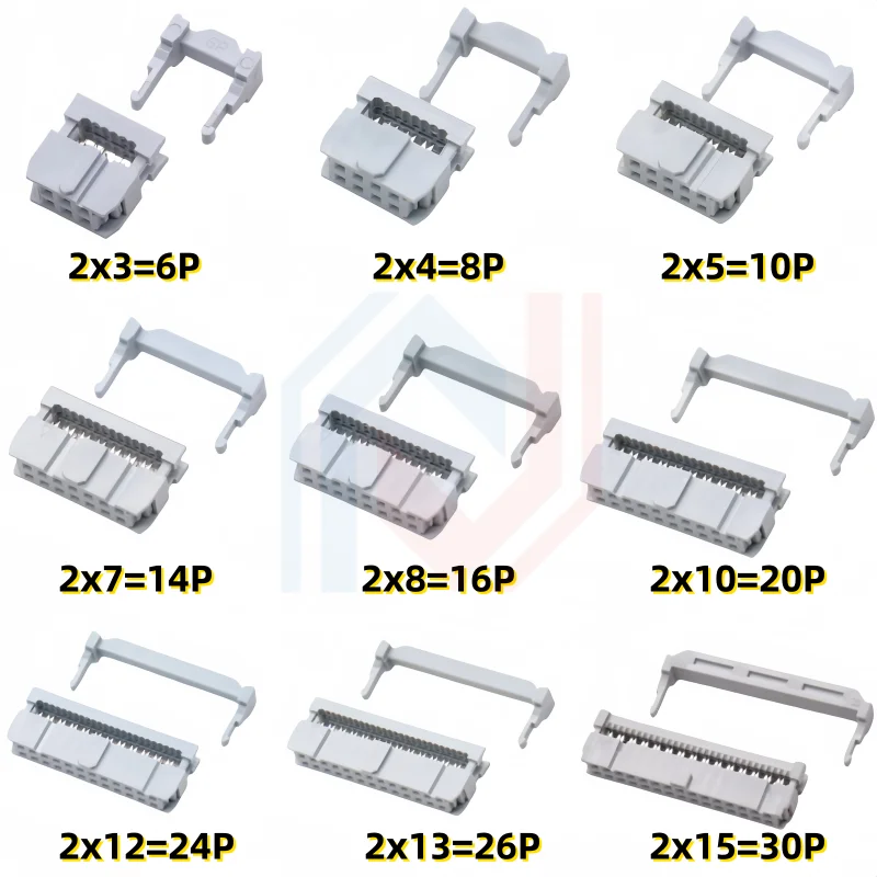 

10Pcs 2.54mm Fc-6/8/10/12/14/16/20/30/40/50/64 Pin/P Female Plug DownLoad Cable Connector Idc Box Header Socket Wire