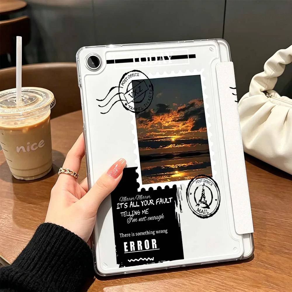 Luxury Statue Sunglasses For Samsung Galaxy Tab A9 A8 A11 S6 S7 S8 S9 S10 FE Plus Lite Transparent Y-Shaped Folding Tablet Case