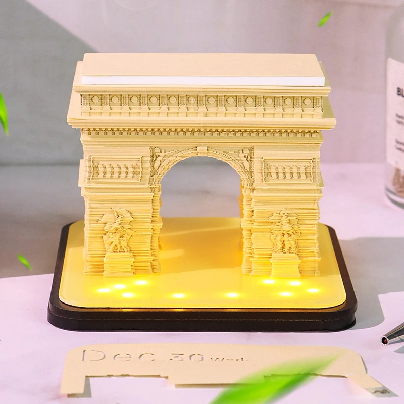 3D Tear-away Calendar Paper Carving Art Memo Pad Notepad Gift Christmas Time Piece Calendar 2026 Desk Calendar With LED Light