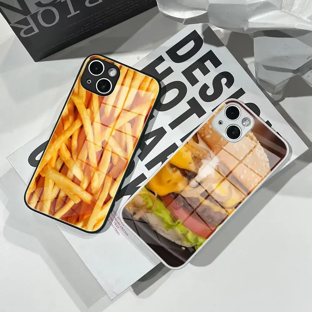 French fries burger Phone Case Tempered Glass For IPhone 16 15 Pro Max 14 13 12 Mini Plus Samsung S24 S23 Ultra phone case