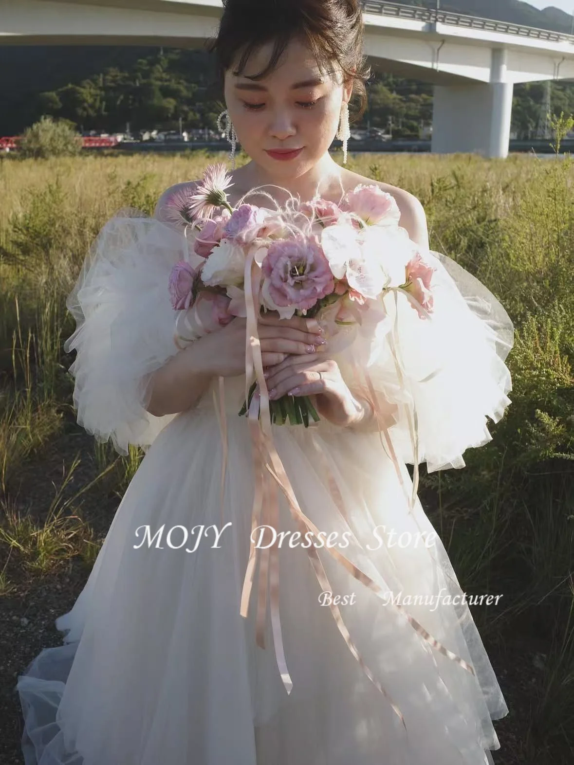 Mojy Fluffy Multi layered Tulle strapless Wedding Dresses Photo shoot Korea Japan Bride Gowns ウエディングドレス Customized Trai