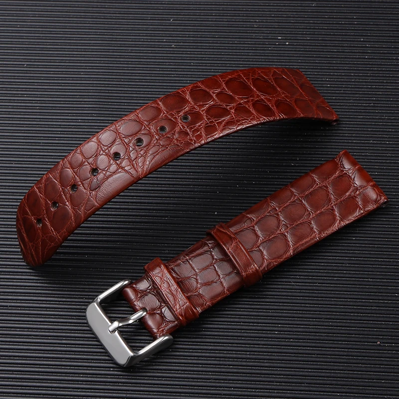 Handmade American Alligator Strap, 19 20 21 22MM Black Soft Genuine Leather Watchband Vintage Men\'s Bracelet Premium Leather