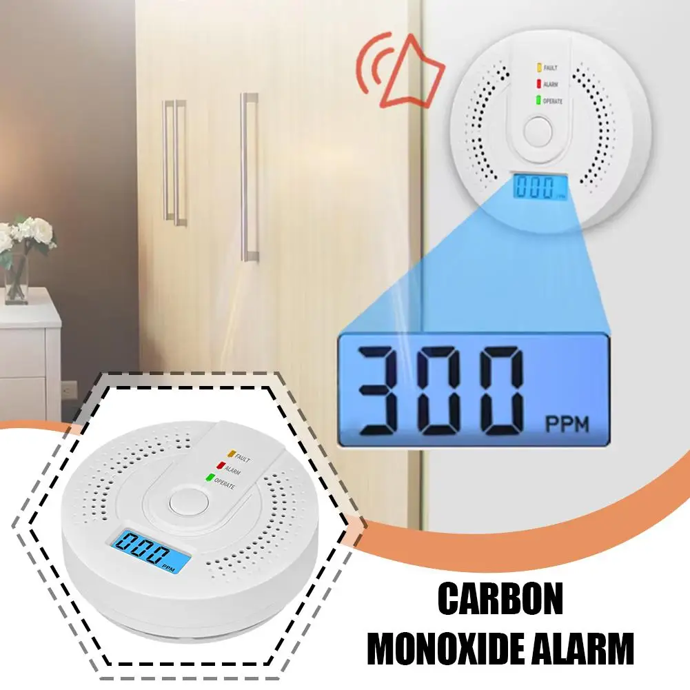 Sensor de co2 doméstico sensível, sem fio, monóxido de carbono, fumaça, gás, aviso, indicador lcd, alarme, envenenamento n0z1