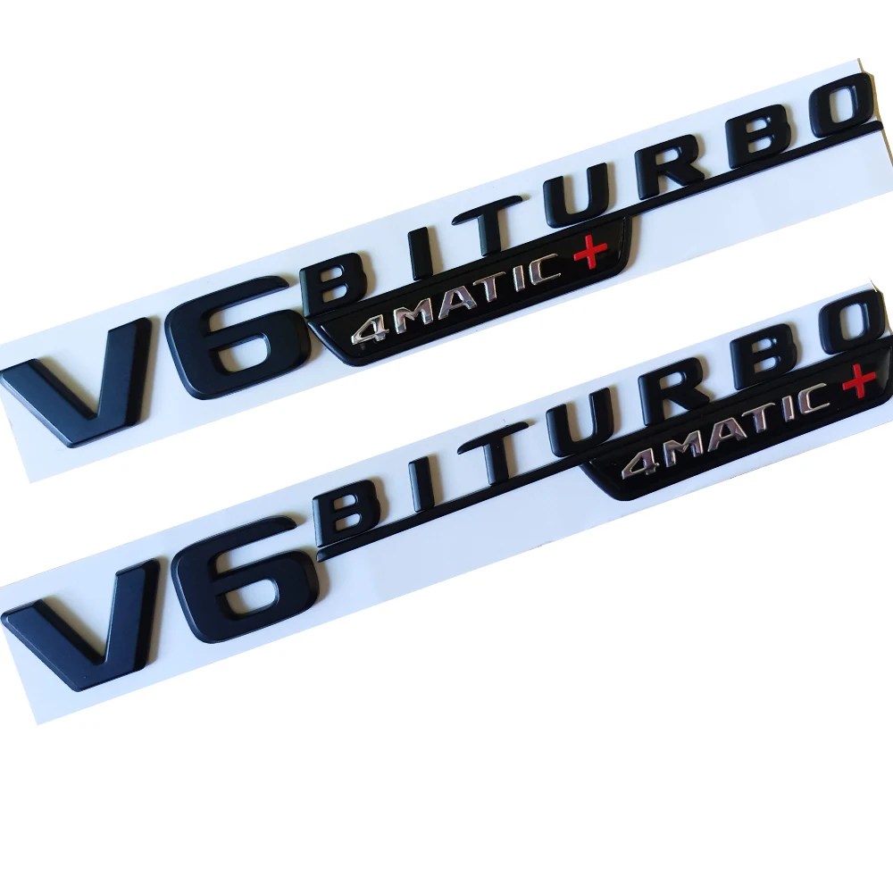 

2PCS Matte Black Emblem for V6 BITURBO 4matic+ Car Styling Fender Badge Double Turbo Sticker