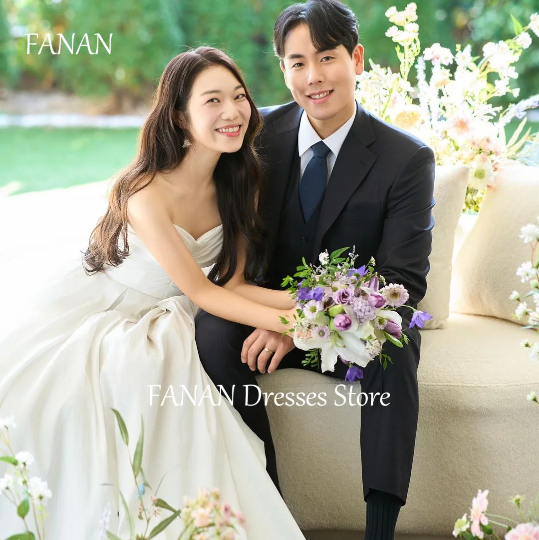 FANAN Korea Ivory Sweetheart Wedding Dresses 웨딩드레스 Sleeveless Satin A-Line Corset Simple Custom Made Bride Gowns Plus Size