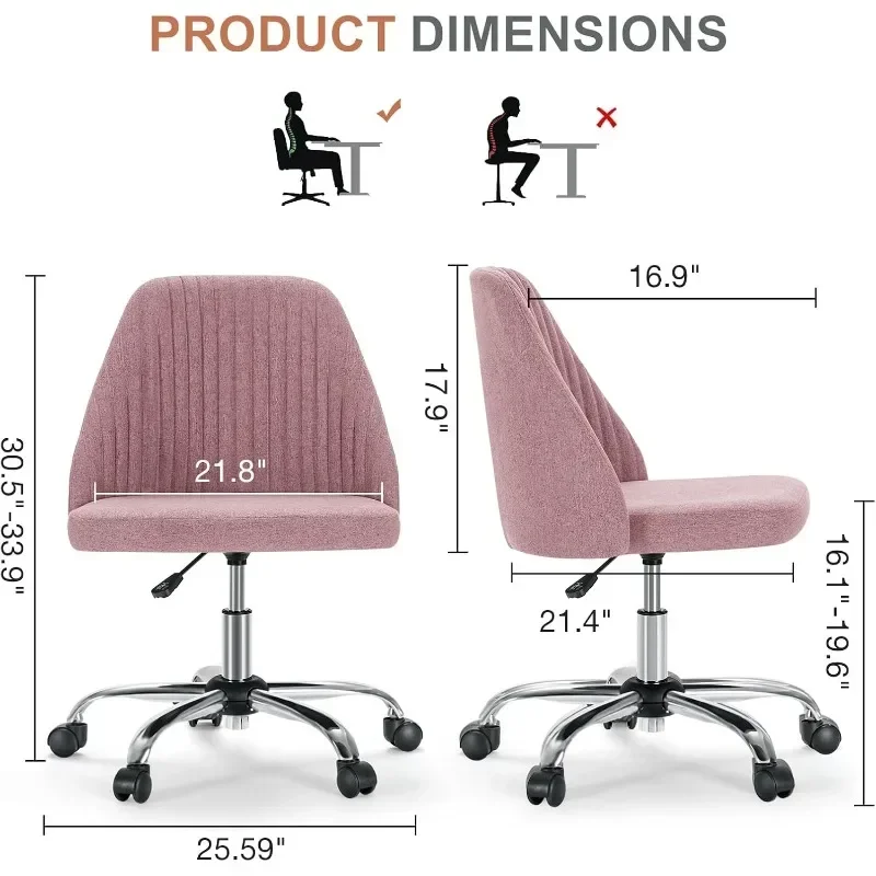 Office Desk Chair, Modern Cute Rolling Vanity Swivel Task Chairs with Wheels, Comfortable Back Seat Armless for Home